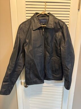 croft & barrow Black Leather Bomber Jacket